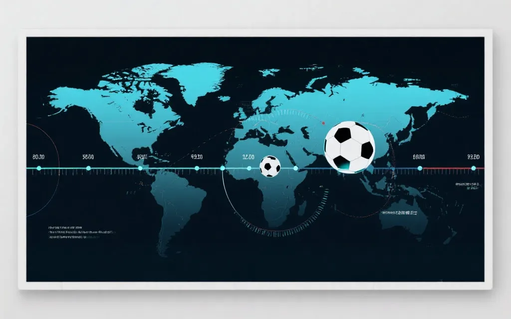 未来世界足坛势力重排的抽象地图与时间轴视觉